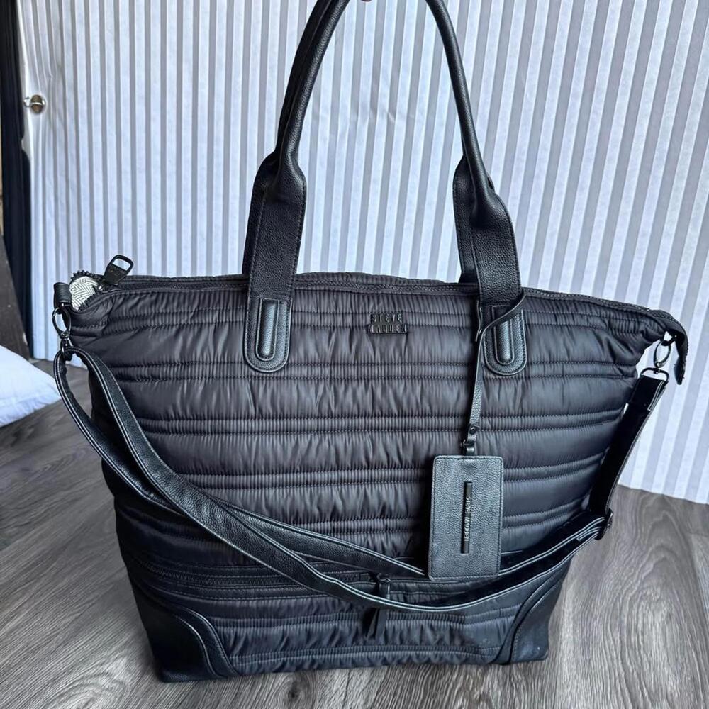 Steve Madden Expanding Quilted Travel Tote Bag Black